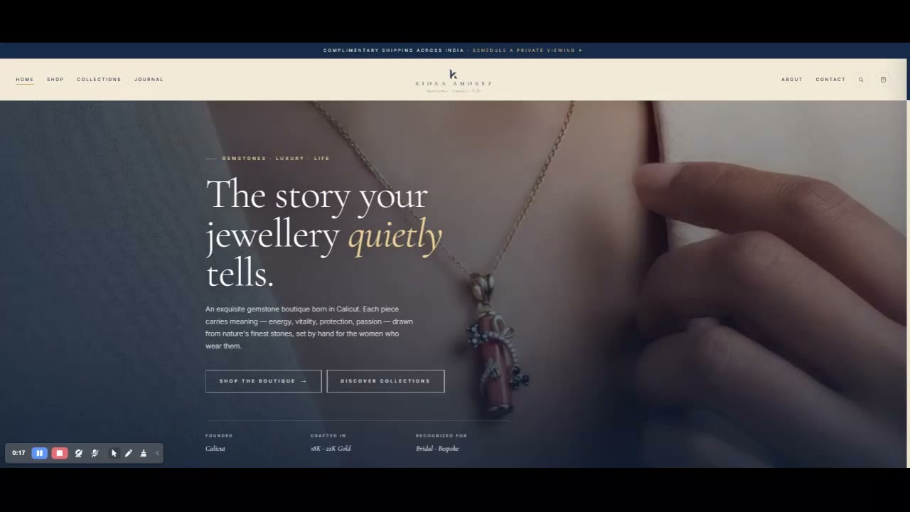Kiora Amorez jewellery boutique website